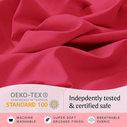 LuxClub 4 PC Sheet Set Bed Sheets Deep Pockets 16" Eco Friendly Wrinkle Free Cooling Machine Washable Hotel Bedding Silky Soft - Red King