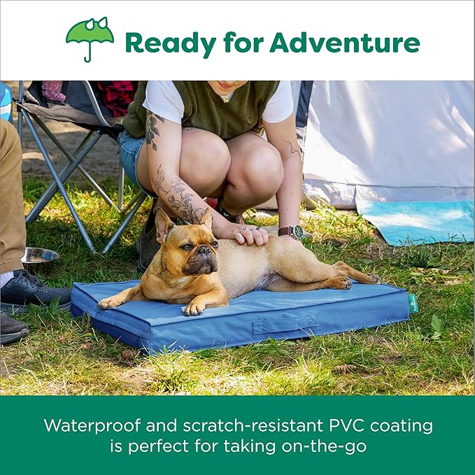 FurHaven Cooling Dog Bed – Medium Foam Mattress for Joint Pain Relief, Waterproof Liner, Removable Washable Cover, Durable for Outdoor Use, Deluxe Grid Indoor/Outdoor Bed – Blue, Medium-Mewly Pet