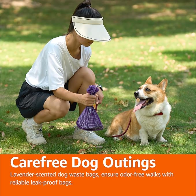 Amazon Basics Premium Lavender Scented Standard Dog Waste Bags, 300 Count (15 Pack of 20)-Mewly Pet