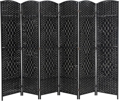 Room Divider 6 Panel Folding Privacy Divider 6 Ft Indoor Wall Divider Portable Partition Wood Screen, Black