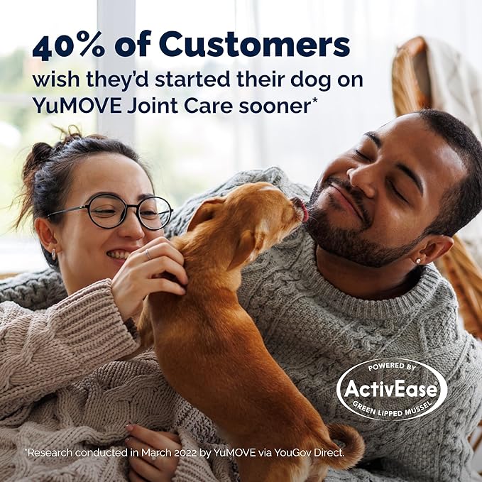 YuMOVE Hip & Joint Supplement for Dogs with Glucosamine, Hyaluronic Acid, Green Lipped Mussel & Omega 3 Joint Supplement - Regular and Advanced Strength (120ct, Chewable Tablets)-Mewly Pet