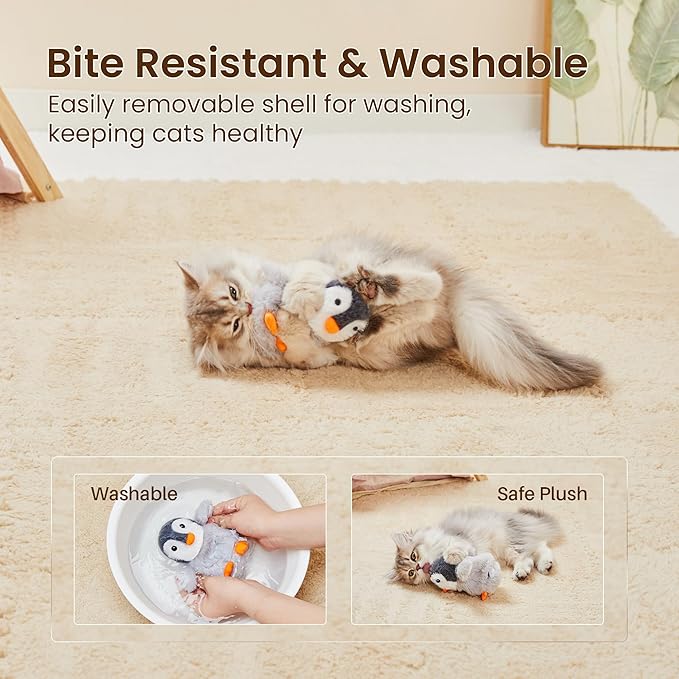 Potaroma Flapping Cat Toys Emperor Penguin, Rechargeable, Lifelike Bird Chirp, Catnip Kicker Toys, Touch Activated Kitten Toy, Interactive Cat Exercise Toys, 4.0 Inches-Mewly Pet