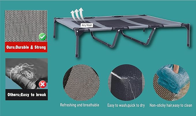 Outdoor XLarge Elevated Dog Bed with Canopy- Durable Oxford Fabric Chew Proof Waterproof Raised Portable Camping Dog Beds Cots with Removable Cover Shade-Mewly Pet