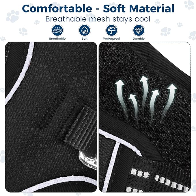 Funfox Dog Harness No Pull, Adjustable Pet Vest Harness, Super Soft Material with Vertical Handle Easy Control, Reflective Night Walking, 2 Leash Clips for Medium Sized Dogs, Black, M-Mewly Pet