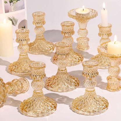 Gold Candle Holder Set of 12, Glass Taper Candle Holders, Gold Candlestick Holders, Candle Stick Holder for Table Centerpieces, Wedding, Christmas & Home Decor