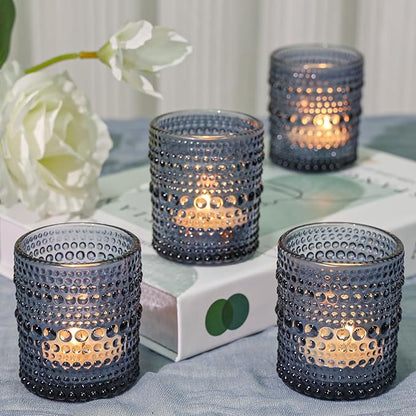 24 Pcs Votive Candle Holders, Dark Blue Glass Candle Holder Bulk for Table Centerpiece, Tea Lights Candle Holders for Wedding Shower, Party and Home Decor