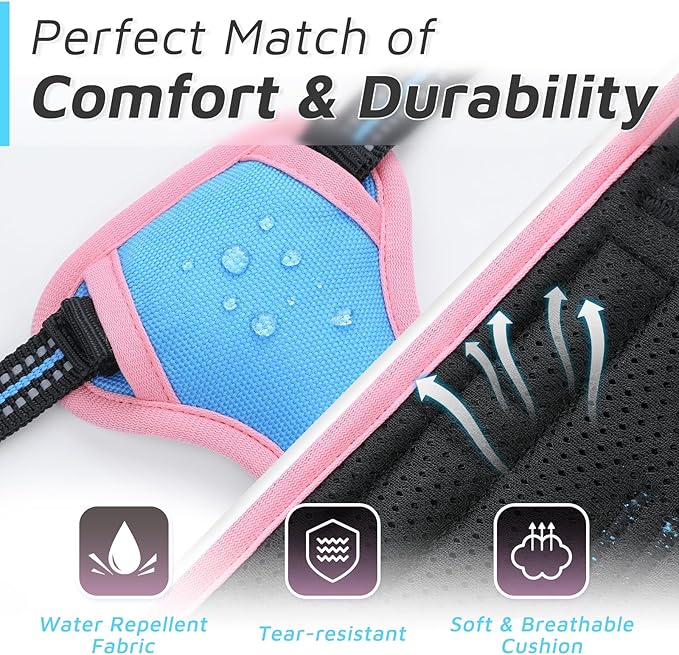 Eagloo Small Dog Harness No Pull, Service Vest with Reflective Strips and Control Handle, Adjustable and Comfortable for Walking, No Choke Pet Harness with 2 Metal Rings, Pink & Blue, XS-Mewly Pet