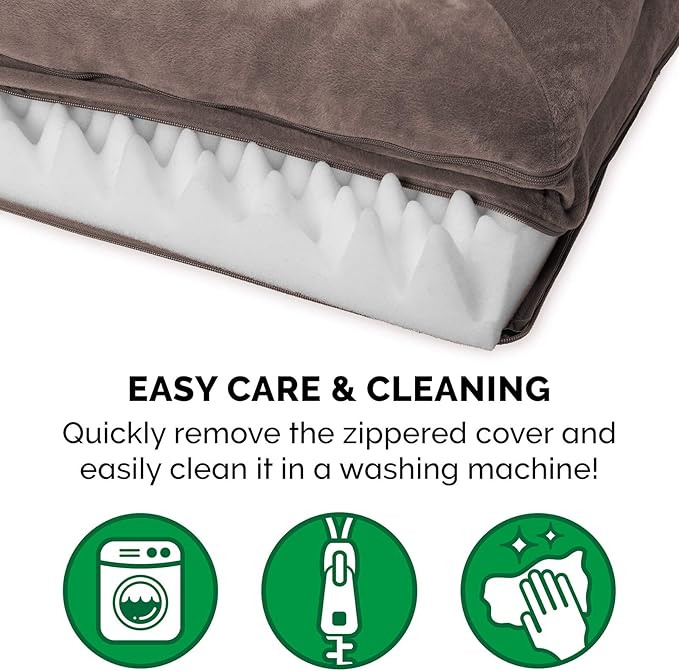 Furhaven Orthopedic Dog Bed for Large/Medium Dogs w/ Removable Bolsters & Washable Cover, For Dogs Up to 55 lbs - Faux Fur & Velvet Sofa - Driftwood Brown, Large-Mewly Pet