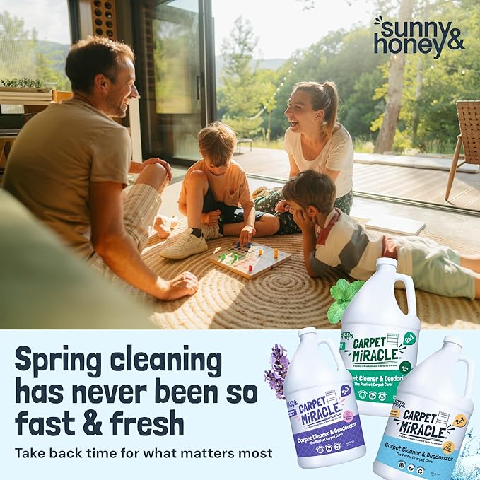 Sunny & Honey Carpet Cleaner Solution - 32 Fl Oz, Fresh Summer Scent - Rug Shampoo & Upholstery Cleaning Solution - Pet Odor Eliminator & Pet Stain Remover-Mewly Pet