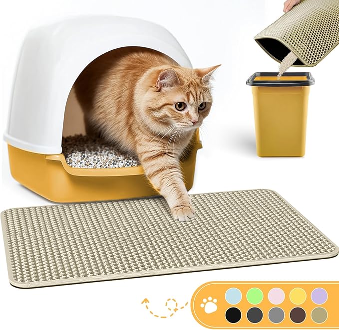 Cat Litter Mat - 23.2'' x 29.1'' Large Litter Trapping Mat, Easy to Clean Litter Box Mat, Waterproof, Urine-Proof, Non-Slip Kitty Litter Mats for Floor, Beige-Mewly Pet