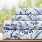 DREAMCARE Queen Size Sheets - Floral Sheets Queen Size Bed Set - 4pcs Queen Sheet Set - Cooling Bed Sheets - Queen Size Sheet Sets - Soft & Long Lasting 100% Brushed Floral Bed Set - Floral Blue