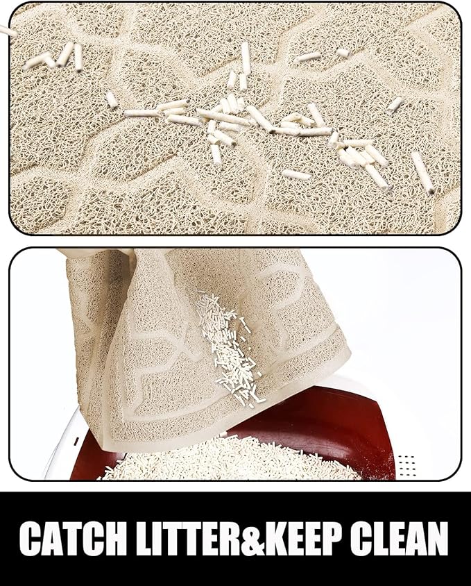 Yimobra Cat Litter Mat, 24"x20" Litter Mat with Litter Lock Mesh, Soft Cat Litter Mat Litter Trapping Mat, Easy to Clean, Non-Slip, Water Resistant, Litter Free Floors, Beige-Mewly Pet