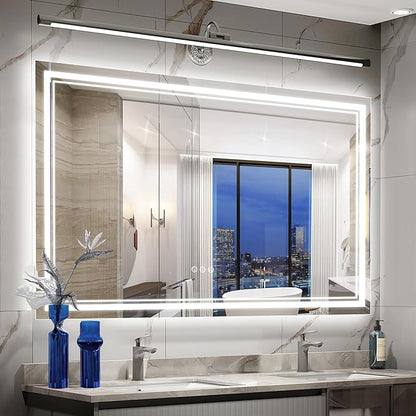 72x40 Inch Led Mirror for Bathroom with Front Light and Backlit, Dimmable Anti Fog Wall Bathroom Mirror with Led Lights, Water Proof, Decor Vanity Mirror