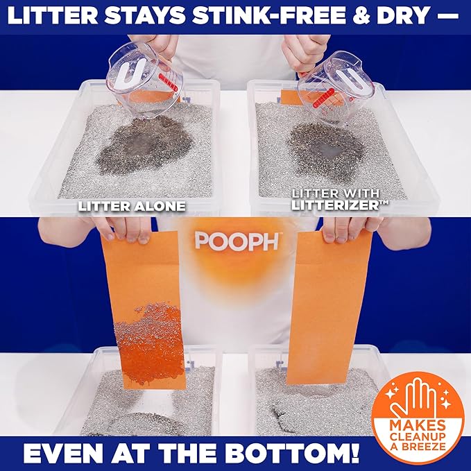 POOPH® LITTERIZER® – 16oz Bottle – Absorbs 46x Weight in Wetness & Odor – Keeps Litter Dry, Reduces Mess, Reduce Litter Costs AND Get a STINK-FREELitter Box – WITHOUT Fragrances or Harsh Chemicals-Mewly Pet