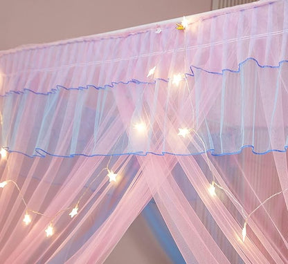 Mengersi Rainbow Canopy Bed Curtains with Lights - Princess Bed Canopy for Girls - Bed Drapes Netting- Bedroom Decoration Accessories,Queen