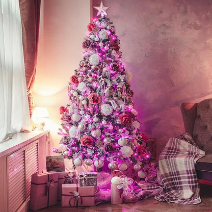JMEXSUSS 33ft 100 LED Pink Christmas Lights, Pink Battery Operated Lights with 8 Modes Remote, Indoor Outdoor String Light for Bedroom Christmas Party Tree Decorations