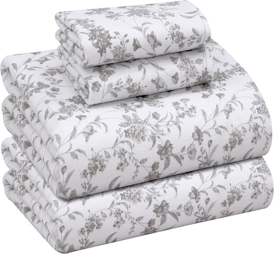 RUVANTI Flannel Sheets Queen Size - 100% Cotton Double Brushed Bed Sheets, Deep Pockets 16 Inches Queen Sheet Set, All Seasons Breathable & Extra Soft - Warm & Cozy, 4 Piece, Vintage Flora