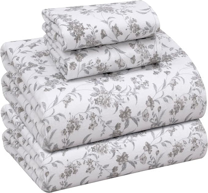RUVANTI Flannel Sheets Full Size - 100% Cotton Double Brushed Bed Sheets Set, Deep Pockets 16 Inches, All Seasons Breathable & Extra Soft Full Sheets, Warm & Cozy, 4 Piece, Vintage Flora