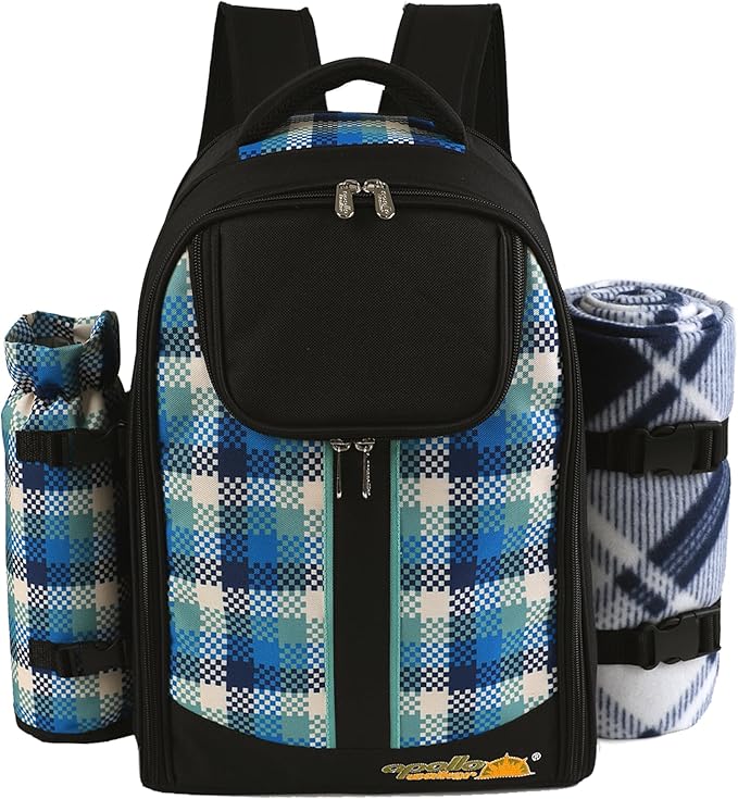 apollo walker Picnic Backpack Bag for 2 Person with Cooler Compartment, Detachable Bottle/Wine Holder, Fleece Blanket, Plates and Cutlery Set-Mewly Pet