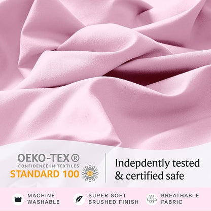 LuxClub 4 PC Sheet Set Bed Sheets Deep Pockets 16" Eco Friendly Wrinkle Free Cooling Machine Washable Hotel Bedding Silky Soft - Powder Pink King