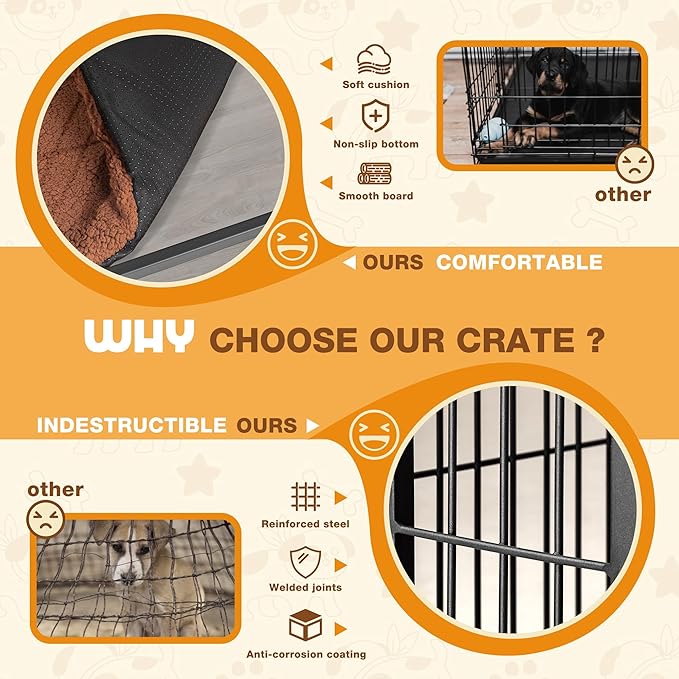 Bigrab Dog Crate Furinture with Thick Cushion, Side End Table Wooden Dog Cage with Double Doors, Chew-Resistant Dog Kennel Dog House Indoor for Small to Large Dog, M (Grey)-Mewly Pet