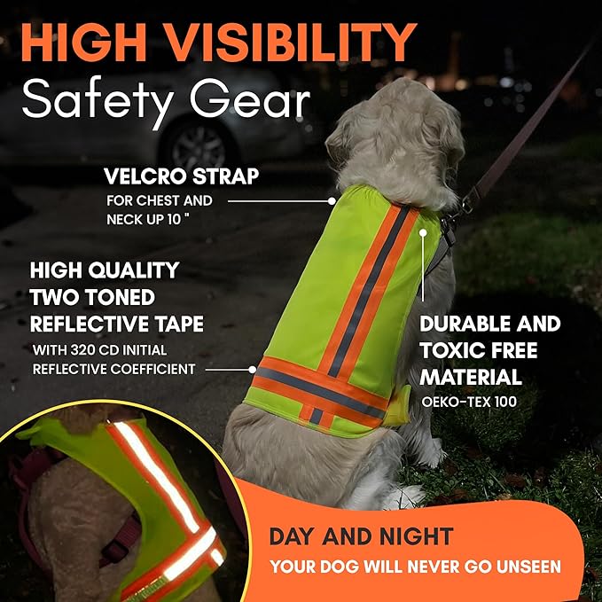 Reflective Dog Vest: Hi-Visibility Safety Gear for Outdoors. Safeguard Your Dog with Easy to wear Adjustable Reflective Vest Jacket (Medium)-Mewly Pet