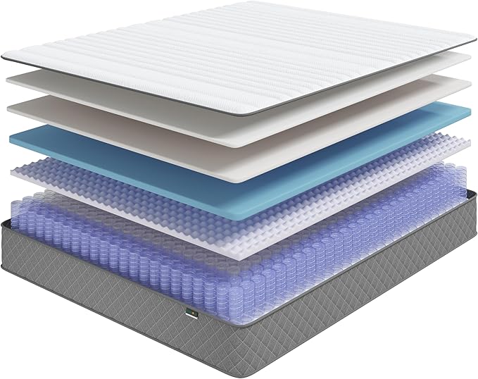 PurrJoys Firm Queen Mattress,10 Inch Hybrid Queen Size Mattress in a Box with Gel Memory Foam, Pocket Innerspring, Pressure Relief, Motion Isolation, Non-Fiberglass - Firm