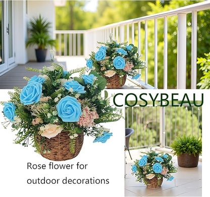 Artificial Rose Flowers 25pcs, Peacock Blue Foam Fake Rose Faux Flower for Wedding Bouquets Bridal Shower Centerpieces Floral Arrangements Home Decorations Party Backdrops Table