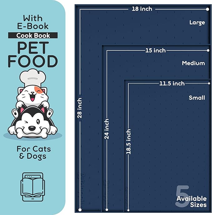 Dog Food Mat - 28x18” Large Silicone Stove Top Protector, Silicone Pet Feeding Mat, Raised Edges Dog Mat for Food and Water Prevent Spill, Waterproof Cat Placemats Protect Floors, Easy Clean Bowl-Mewly Pet