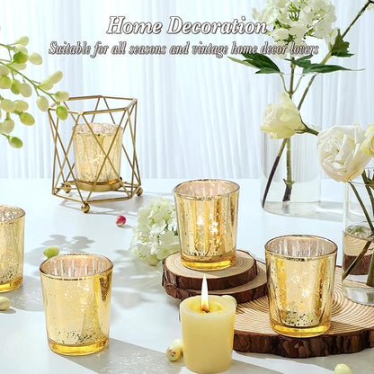 Gold Votive Candle Holders Set of 24, Speckled Mercury Candle Holders for Wedding Gold Centerpiece Table Decorations, Tealight Candle Holder for Party Bridal Shower Decor, Home Decor