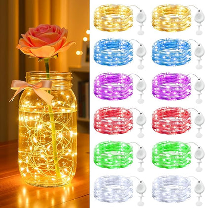 Brightown 14 Pack 6 Color LED Fairy Lights Battery Operated String Lights, 7ft 20LED Waterproof Silver Wire String Lights, Firefly Starry Moon Lights for Mason Jars DIY Christmas Wedding Party Bedroom