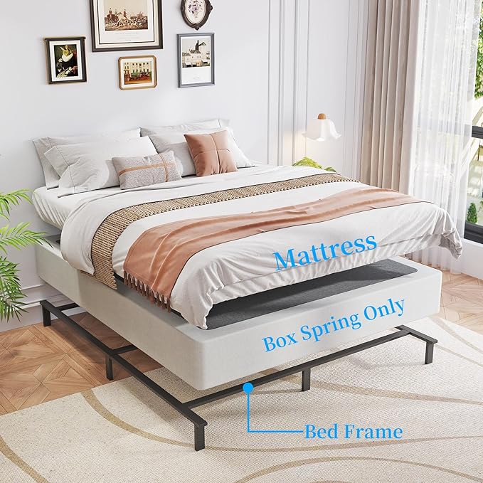 Queen Box Spring, 9 Inch Box Spring for Queen Bed, Heavy Duty Metal Frame Mattress Foundation Support for 3000lbs, Easy Assembly, Noise Free, Non Slip