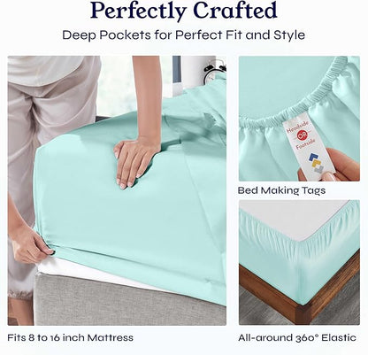 California Design Den 400 Thread Count Natural 100% Cotton Sheets, King Bed Sheets Set with Deep Pockets, Sateen, Durable & Breathable Bedding - Seafoam
