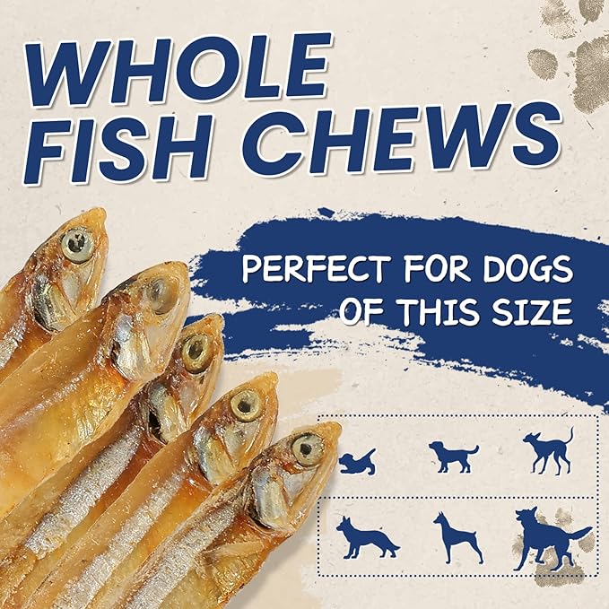 Whole Fish Treats for Dogs Cats, Air Dried -100% Wild-Caught Fish Treat, Only Two Ingredient, High in Protein and Omega-3, 8oz-Mewly Pet
