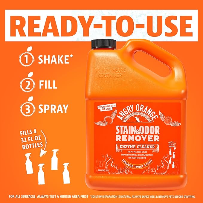 ANGRY ORANGE 1 Gallon Enzyme Cleaner and Deodorizer, Pet Stain and Odor Remover for Dog & Cat Urine and Stains - Citrus, Made in USA-Mewly Pet