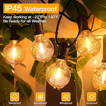 Ollny 100FT Outdoor String Lights, Waterproof Connectable Shatterproof Outside Light with 50 Edison + 3 Spare LED Bulbs Plug in, Patio Lights for Indoor Balcony Porch Camping Deck