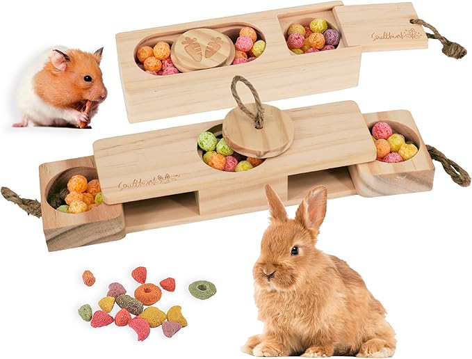 Interactive Wooden Pet Sniff n' Snack Rabbit Chew Toys - Chinchilla & Rabbit Enrichment Toys for Boredom (2 Set)-Mewly Pet