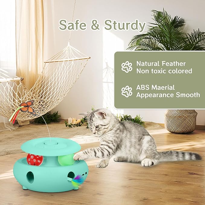 Cat Toys,3-in-1 Interactive Cat Toys for Indoor Cats,Rechargeable Automatic Interactive Cat Toy with Fluttering Butterfly,Smart Sensor 6 Holes Mice Whack-A-Mole and Track Balls,Blue-Mewly Pet