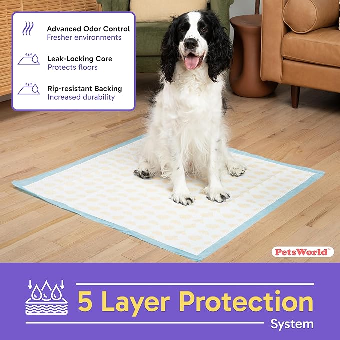 PETSWORLD Giant Dog Potty Pads, Odor-Eliminating, 36" x 36", Ultra Absorbent 5-Layer Leak-Proof Training Pads for Dogs & Cats (36x36 Health Indicating, 100 Count)-Mewly Pet