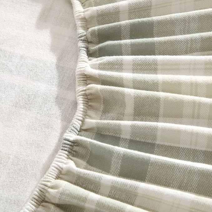 Laura Ashley - Flannel Sheets Full Size, Anti-Pilling & Wrinkle Resistant Cotton, Touchably Soft for All-Season Comfort - Bed Sheets with Matching Pillowcases & Fitted Sheet (Mulholland Plaid Green)