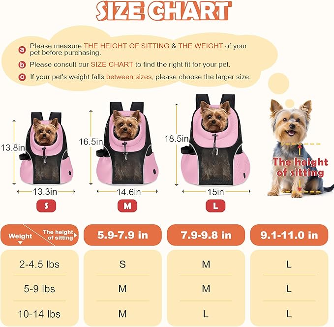 WOYYHO Pet Dog Carrier Backpack Small Dog Front Backpack Ventilated Mesh Dog Travel Back Pack with Safety Belt for Travel Hiking Cycling Outdoor Adventures (Size S: 2-4.5 lbs, Pink)-Mewly Pet