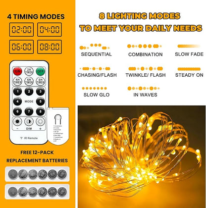 HXWEIYE 6 Pack Fairy Lights Battery Operated with Remote & Timer, 7ft 20LED Mini Firefly Starry Lights Mason Jar Lights for Indoor Outdoor Bottle Tree Party Wedding Thanksgiving(Warm White)