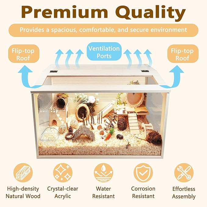 Prolee Hamster Cage Chew Proof, Mice and Rat Habitat Openable Top with Acrylic Sheets, Hamster Habitat Solid Built (24”L x 16" W x 16" H)-Mewly Pet