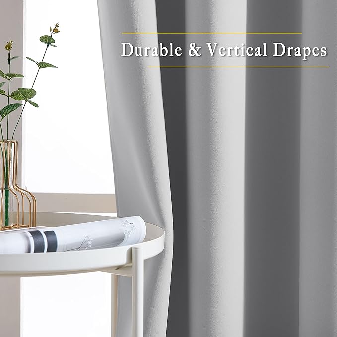 NICETOWN Silver Grey Curtains 96 inches Long, Grommet Thermal Insulated Blackout Curtains Privacy Window Treatments for Boys Room/Living Room, W46 x L96, 2 Panels