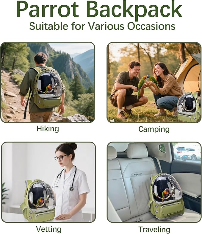 Bird Backpack Carrier Travel Cage with Perch, Tray &Food Cups for African Greys, Conures Parakeet Cockatiel Budgie,Small Animal Pet Carrier Bag for Vet Hiking Camping-Mewly Pet