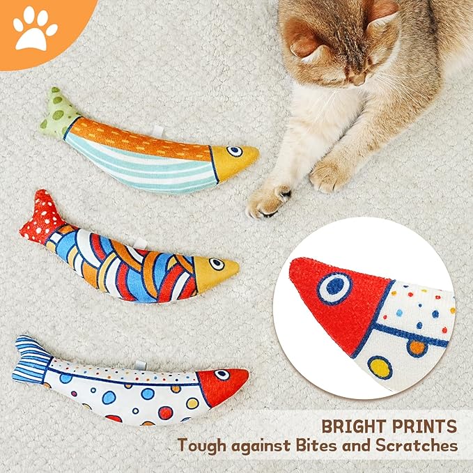 Cat Fish Catnip Toys for Cats, Pet Chew Toy for Bored Indoor Adult Cats, Crinkle Cat Kicker Toy for Indoor Kittens-Mewly Pet