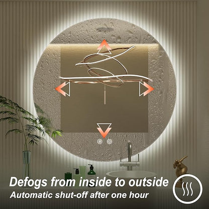 30 Inch Frameless Round Mirror with Light, Round LED Mirror for Bathroom, LED Lighted, Dimmable,Touch, Anti-Fog, Adjustable 3000K/4500K/6000K