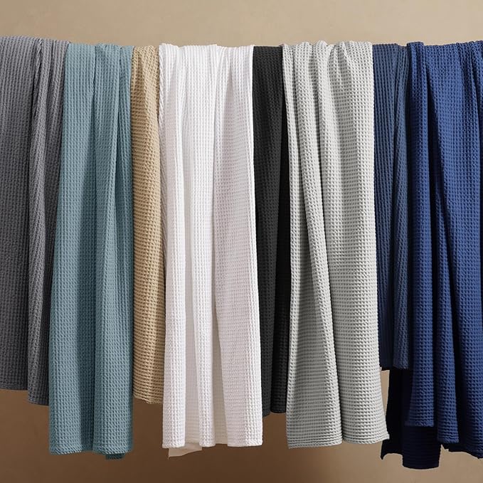 PHF 100% Cotton Waffle Weave Blanket Twin Size for Bed,Snag Proof Lightweight Breathable Moisture-Wicking Throw for Couch,Great for Layering in Cold Weather,Machine Washable,Home Decor Gift-Dark Navy