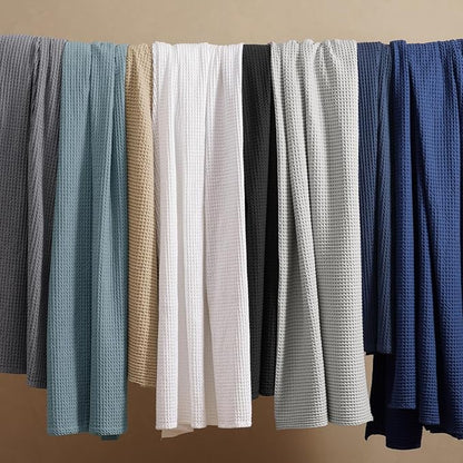 PHF 100% Cotton Waffle Weave Throw Blanket 50" x 60"-Lightweight Cozy Washed Soft Breathable Throw Blanket for Adults and Kids-Great Blanket Layer for Couch Bed Sofa-Elegant Home Decoration- White