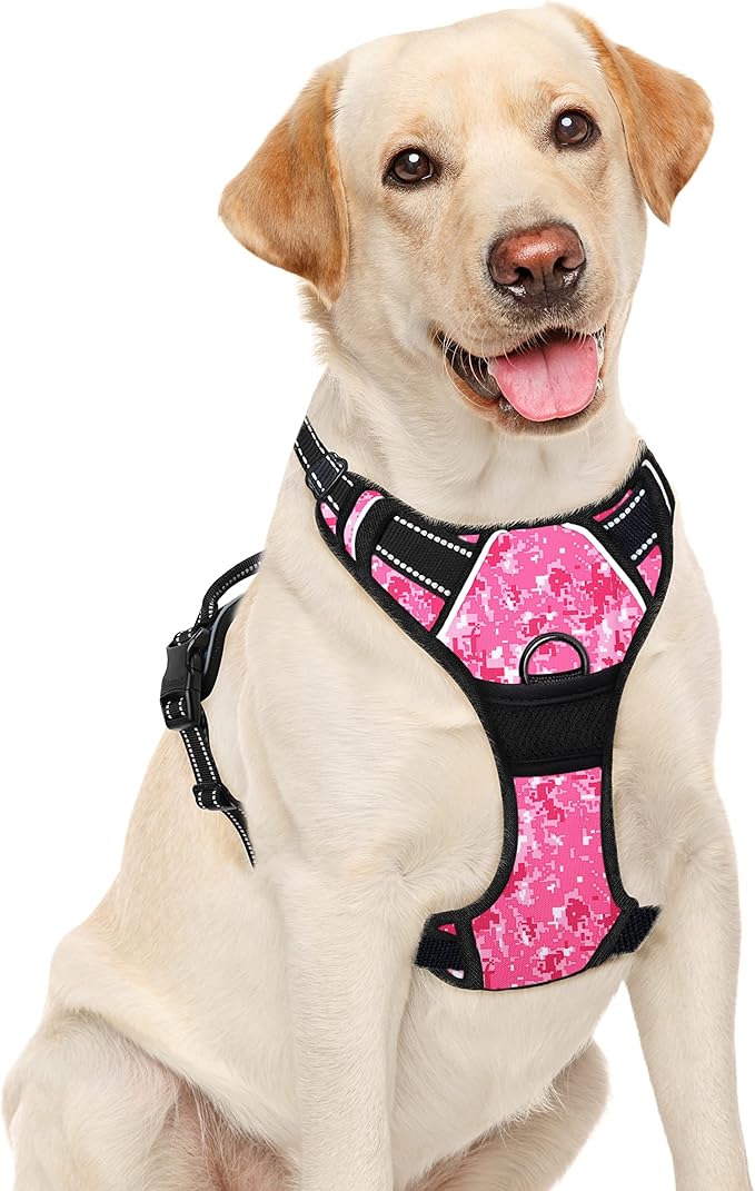 BARKBAY No Pull Dog Harness Large Step in Reflective Dog Harness with Front Clip and Easy Control Handle for Walking Training Running(Pink camo,L)-Mewly Pet